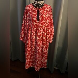 Miduo Red White Floral Long Sleeve Knee Length Dress XL